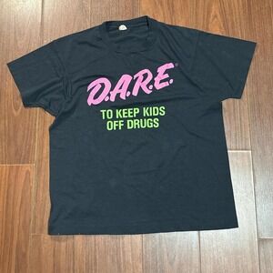 Vintage 80s Screen Stars DARE Black Shirt Size Men's Large